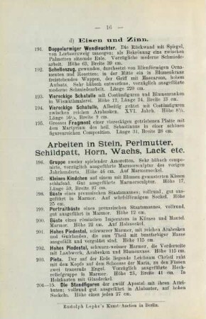 Arbeiten in Stein. Perlmutter, Schildpatt, Horn, Wachs, Lack etc.