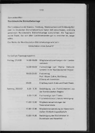 Einladung zum ersten Norddeutschen Bibliothekartage
