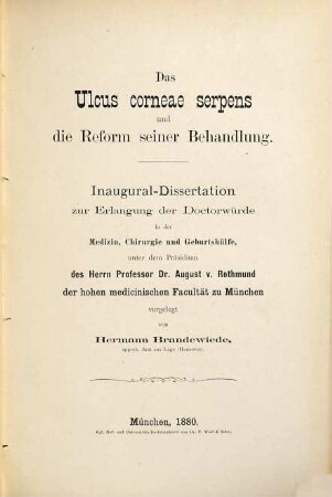 Das Ulcus corneae serpens und die Reform seiner Behandlung : Inaugural-Dissertation