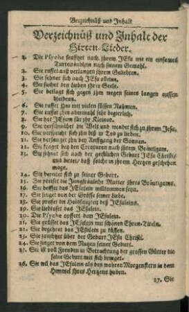 Verzeichnüß und Inhalt der Hirten-Lieder.