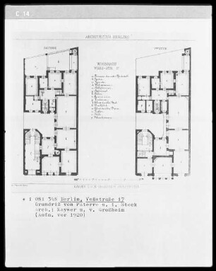 Berlin, Voßstraße 17, Grundriss von Paterre und 1. Stock