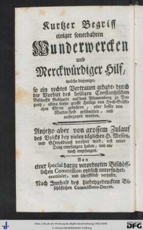 Kurtzer Begriff einiger sonerbahren Wunderwercken und Merckwürdiger Hilf ...