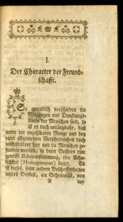 I. Der Character der Freundschafft