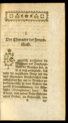 I. Der Character der Freundschafft