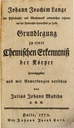 Grundlegung zu einer chemischen Erkenntniß der Körper