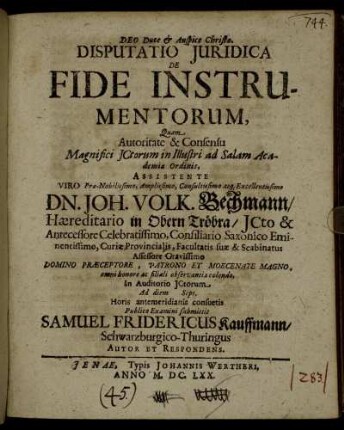Disputatio Iuridica De Fide Instrumentorum