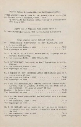 Uitgaven tijdens de voorbereiding van het Bataksch Instituut: Litteratuuroverzicht der Bataklanden, ...