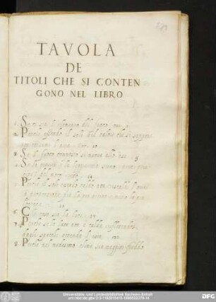 Tavola De Titoli Che Si Contengono Nel Libro