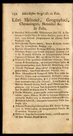 Libri Historici, Geographici, Chronologici, Heraldici &c.