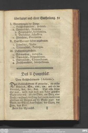 Das II Hauptstück. Vom Geschlechtsworte (Articulo).