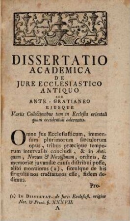 Exercitatio academica de collectionibus iuris ecclesiastici antiqui