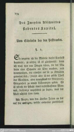 Siebentes Kapitel. Vom Schröpfen bey den Pestkranken