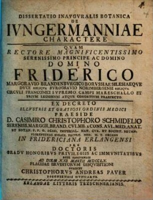 Dissertatio Inavgvralis Botanica De Ivngermanniae Charactere