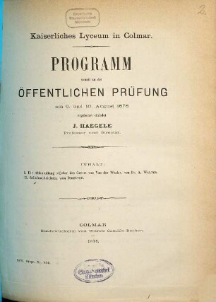 Programm des Lyceums in Colmar : für das Schuljahr ..., 1877/78