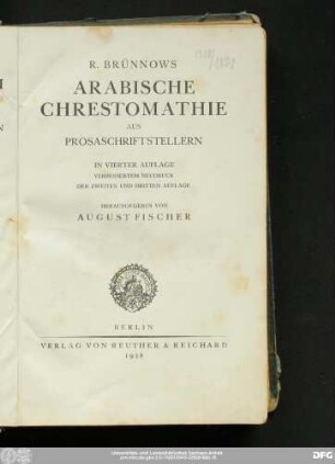 R. Brünnows arabische Chrestomathie aus Prosaschriftstellern