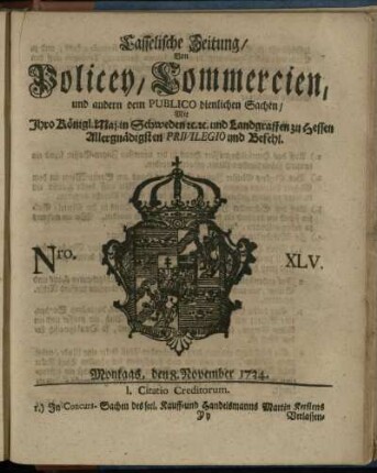 Nro. XLV, Montags, den 8. November 1734