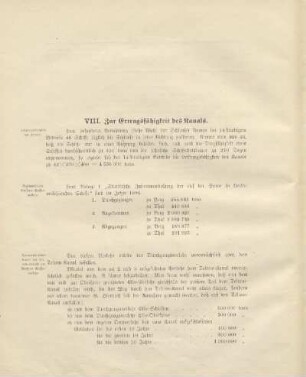 VIII. Zur Ertragsfähigkeit des Kanals