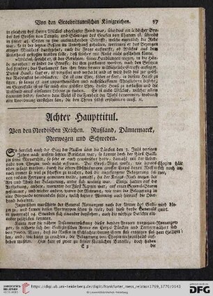 Achter Haupttitul. Von den Nordischen Reichen. Rußland, Dännemarck, Norwegen unnd Schweden