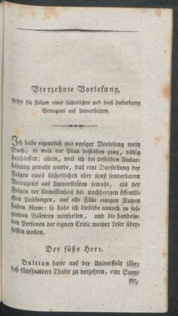Vierzehnte Vorlesung. Ueber die Folgen eines lächerlichen und sonst sonderbaren Betragens auf Universitäten