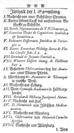 Innhalt der I. Sammlung.