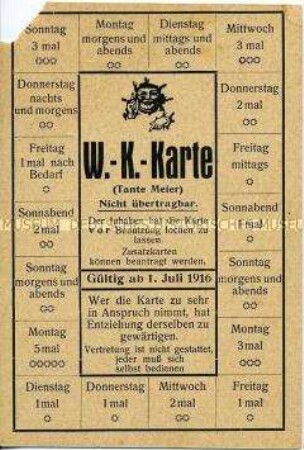 Humoristische Postkarte zur Versorgung im Ersten Weltkrieg