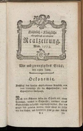 Vier und zwanzigstes Stück; den 15ten Juny. Wien, 1775.