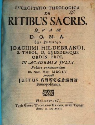Exercitatio Theologica De Ritibus Sacris