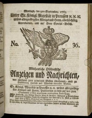 No. 36. Montags, den 9ten September, 1765.