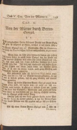 Cap. V. Von der Wärme durch Brenn-Spiegel.