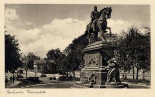 Postkartenalbum mit Motiven von Karlsruhe. "Karlsruhe. Kaiserplatz". Kaiserplatz, Kaiser Wilhelm-Denkmal, Mühlburger Tor