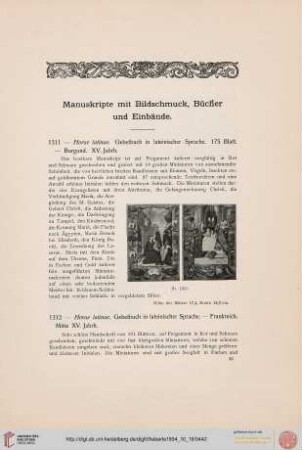 Manuskripte mit Bildschmuck, Bücher und Einbände (Nr. 1311-1340)