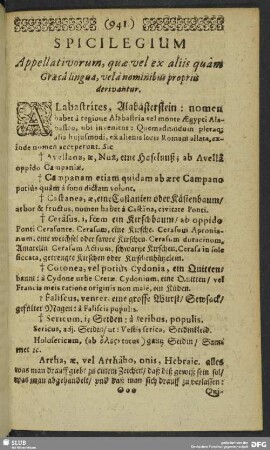 Spicilegium Appellativorum, quae vel ex aliis quam Graeca lingua, vel a nominibus propriis derivantur