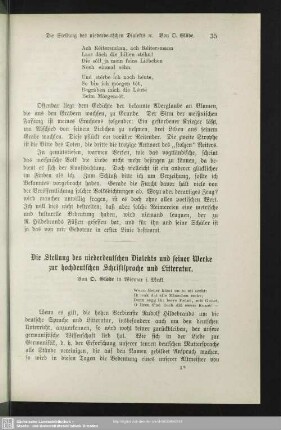 Die Stellung des niederdeutschen Dialekts und seiner Werke zur hochdeutschen Schriftsprache und Litteratur