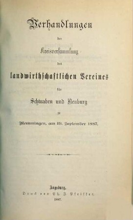 Verhandlungen der Kreisversammlung des Landwirtschaftlichen Vereins für Schwaben und Neuburg. 1887, 19. Sept.