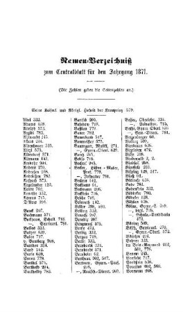 Namen-Verzeichniß zum Centralblatt für den Jahrgang 1871