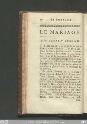 Le Mariage. Entretien Second.