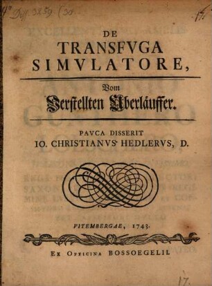 De transfuga simulatore, Vom verstellten Überläuffer