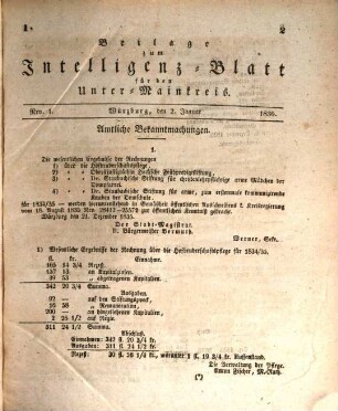 Intelligenzblatt für den Unter-Mainkreis des Königreichs Bayern. 1836