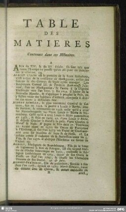 Table Des Matieres. Contenues dans ces Mémoires