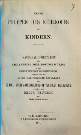 Ueber Polypen des Kehlkopfs bei Kindern : Inaug.-Diss.