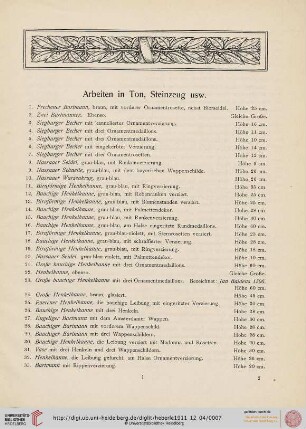 Arbeiten in Ton, Steinzeug usw. (Nr. 1-91)