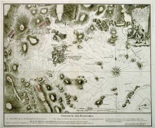 WHK 28 Nordamerikanische Kriege von 1775-1782: Karte vom Hafen und von der Stadt Boston mit Umgebung und den Lagern sowohl der Amerikaner als auch der Engländer von Cheval de Beaurin nach dem Pariser Original von 1776