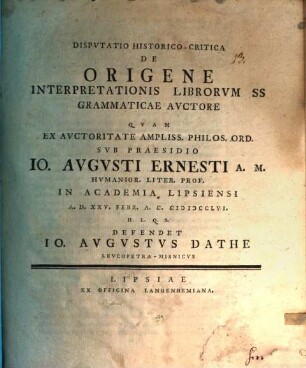 Disp. hist. crit. de Origine, interpretationis librorum ss. grammaticae auctore