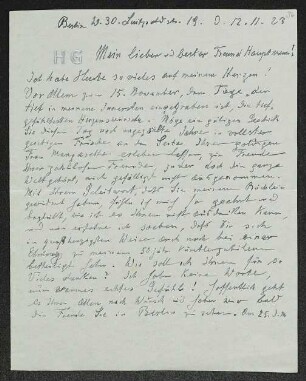 Brief von Heinrich Grünfeld an Gerhart Hauptmann