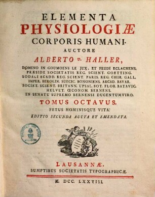 Elementa Physiologiae Corporis Humani, 8. Fetus hominisque vita