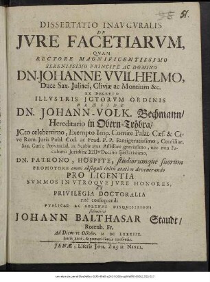 Dissertatio Inauguralis De Iure Facetiarum