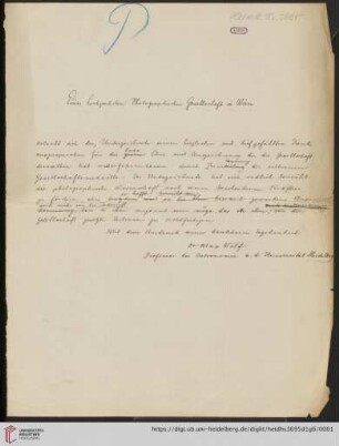 D. Briefe von Max Wolf: Brief von Max Wolf an Photographische Gesellschaft (Wien)