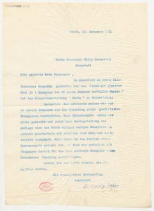Brief an Willy Burmester : 18.12.1911