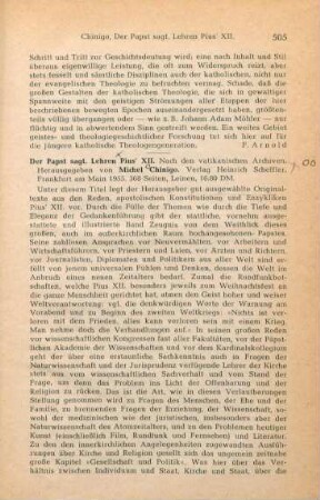 505-506 [Rezension] Pius XII. Papst, Der Papst sagt