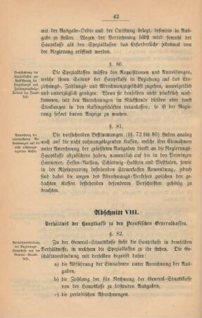 Abschnitt VIII. Verhältnis der Hauptkasse zu den Preußischen Generalkassen.